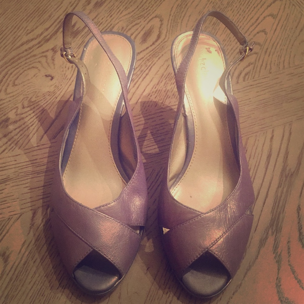 Liz Claiborne gray leather peep toe sling- Sz 8